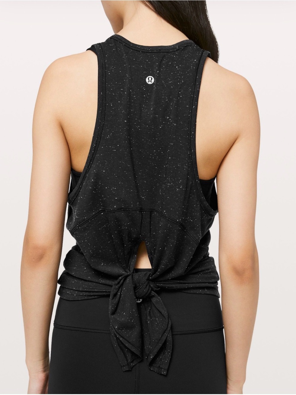 Lululemon Goal Up tie tank in Black with white speckles, size 2